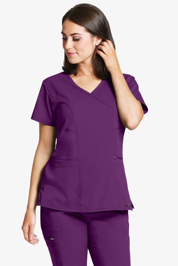 Grey's Anatomy™ Barco Spandex STRETCH Kim Women's 3-Pocket Mock Wrap Scrub Top