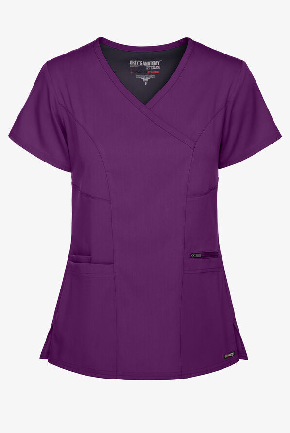 Grey's Anatomy™ Barco Spandex STRETCH Kim Women's 3-Pocket Mock Wrap Scrub Top