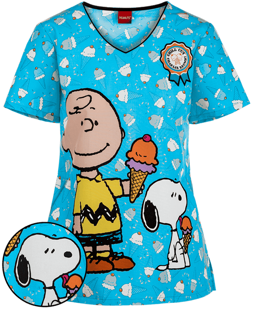 Top Cherokee Tooniforms Peanuts Chill Charlie Brown Con Cuello En V Estampado